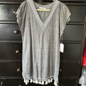 Subtle Luxury Gray Tunic Cover-up Dress with Tassels and split sleeves